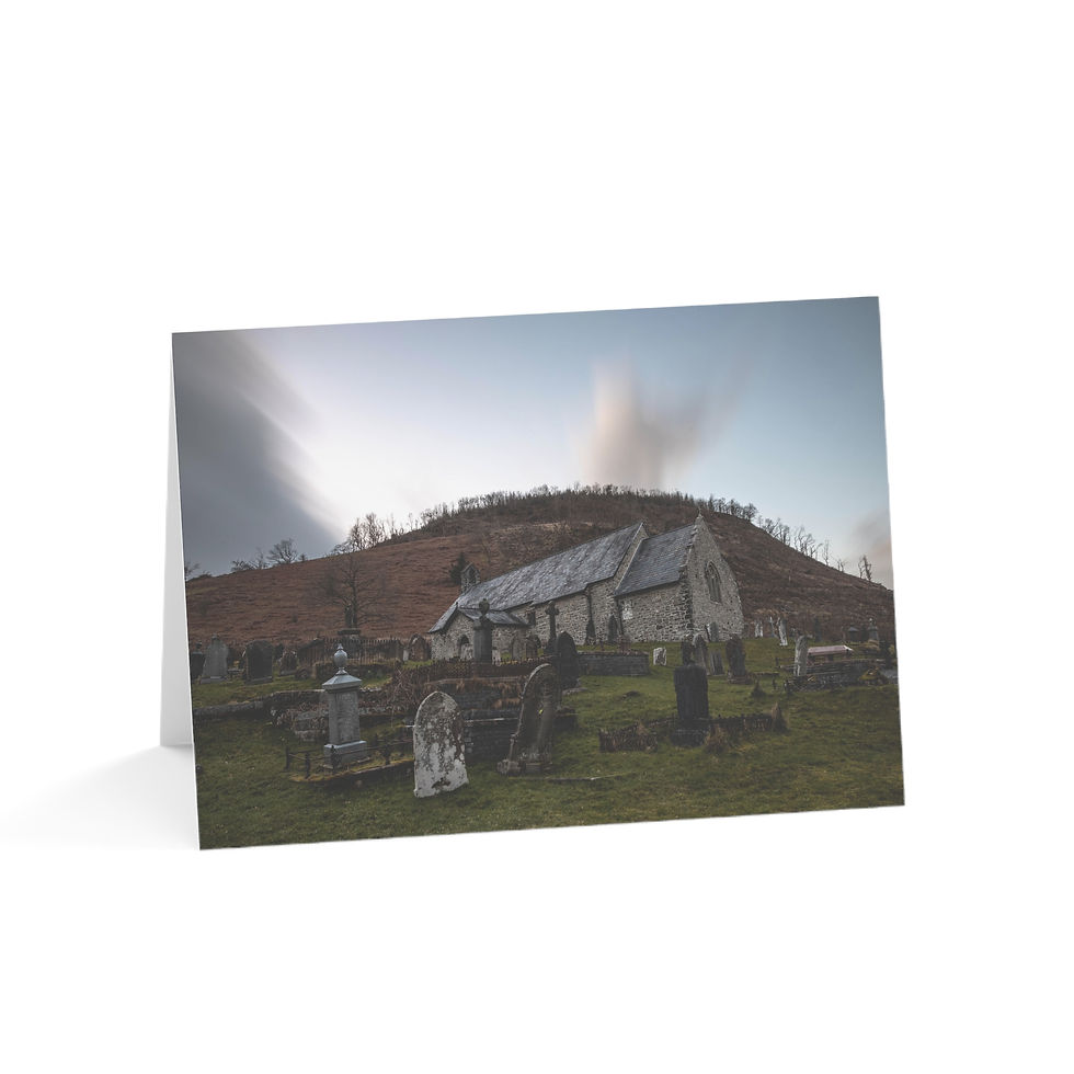Thumbnail: Greeting card displaying old church, gravestones, and hillside under atmospheric sky.