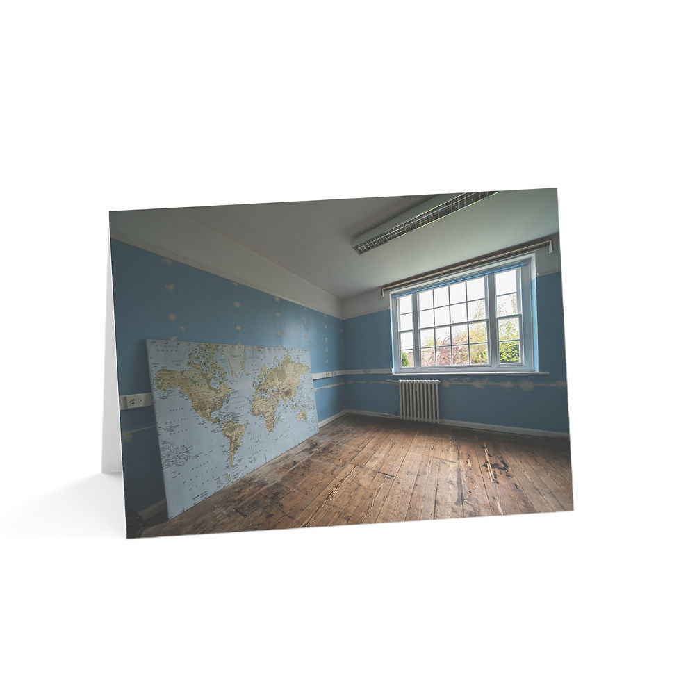 Thumbnail: Abandoned Classroom, School World Map | Greeting Card - Pack of 1, 10, 30, 50