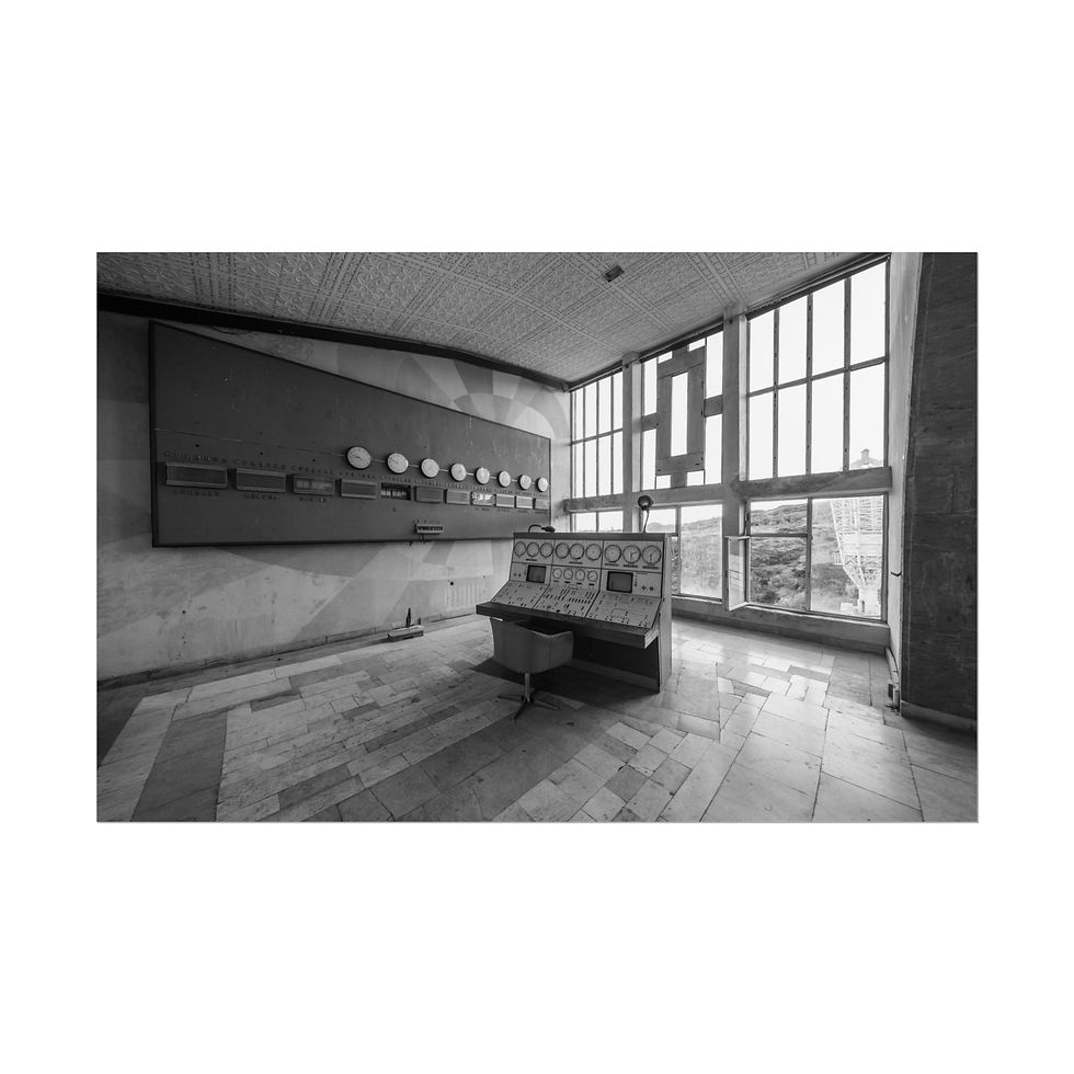 Thumbnail: Vintage abandoned control room with console, wall clocks, and large windows.