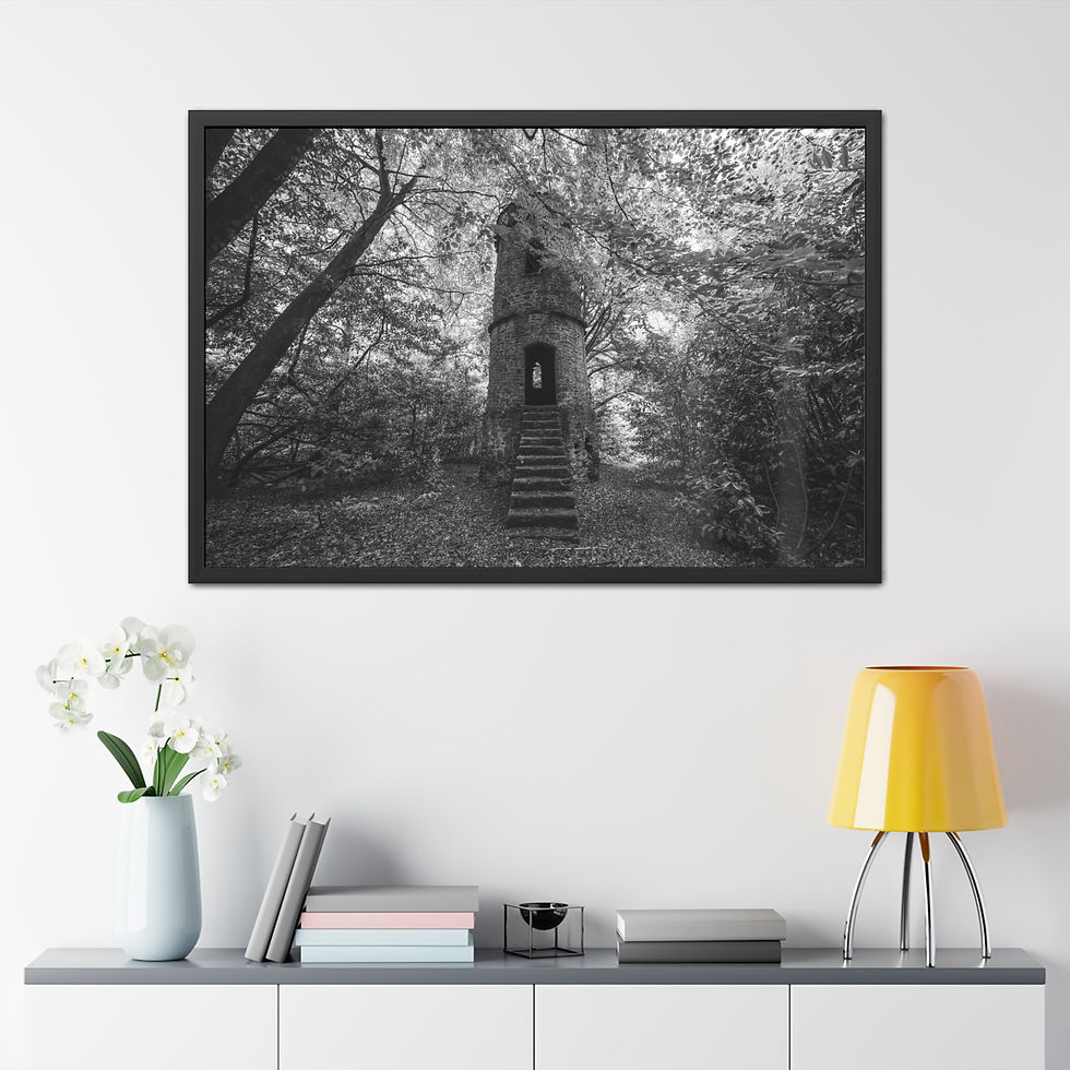 Thumbnail: Framed Posters - Enchanting Tower Ruin | Wall Art Print, dark forest.