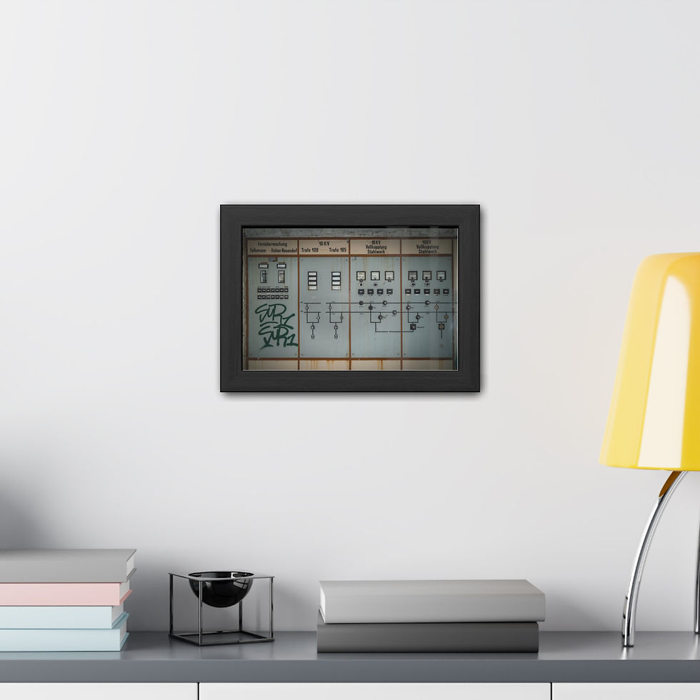 Thumbnail: Black framed poster with abstract technical diagram on a white wall.