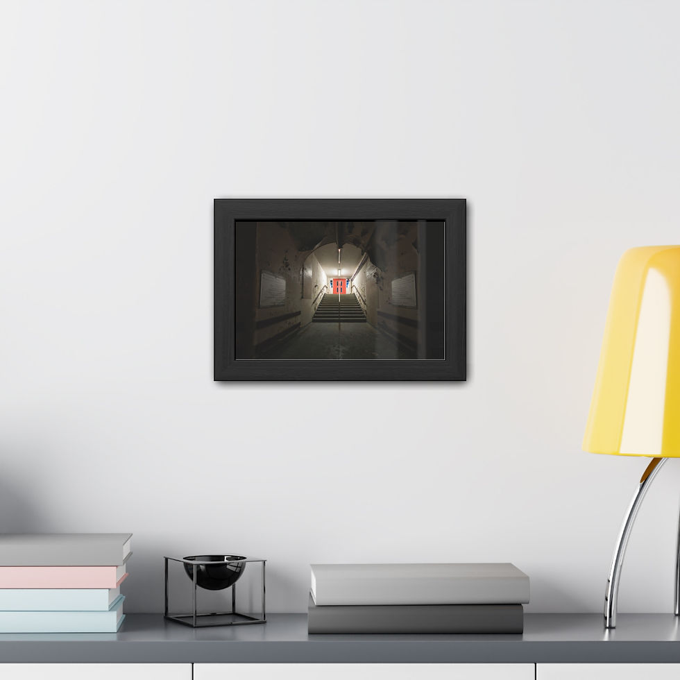 Thumbnail: Framed canvas print: dark tunnel leading to a vibrant red heart.