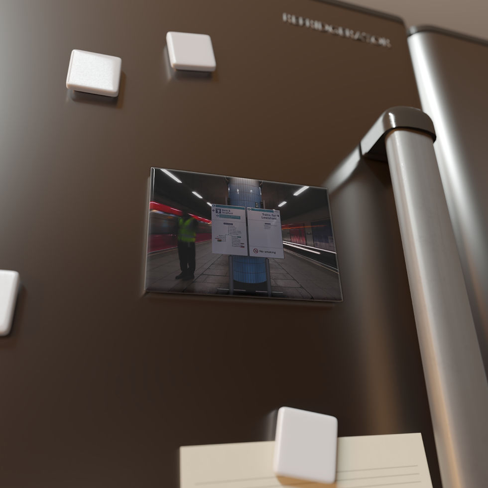 Thumbnail: Photo of person in green vest at train platform on dark fridge.