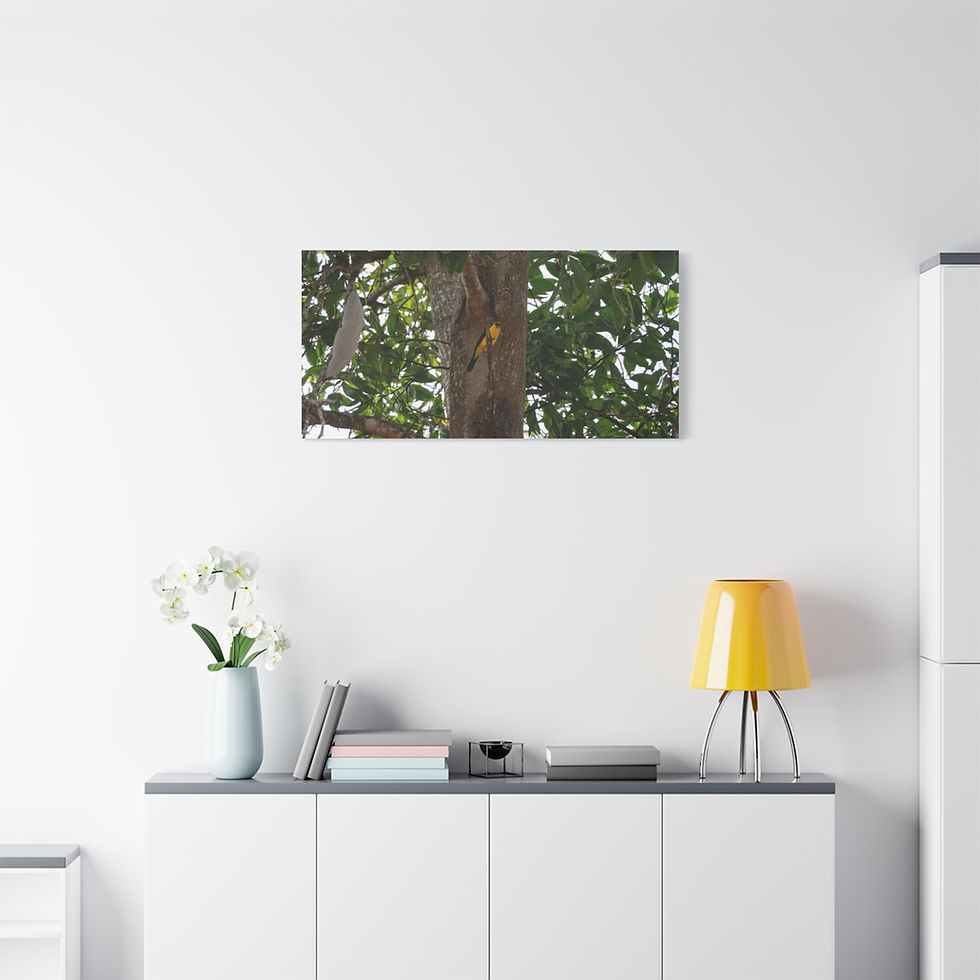 Thumbnail: Canvas print featuring a tree trunk, vibrant green leaves, and yellow fruit.