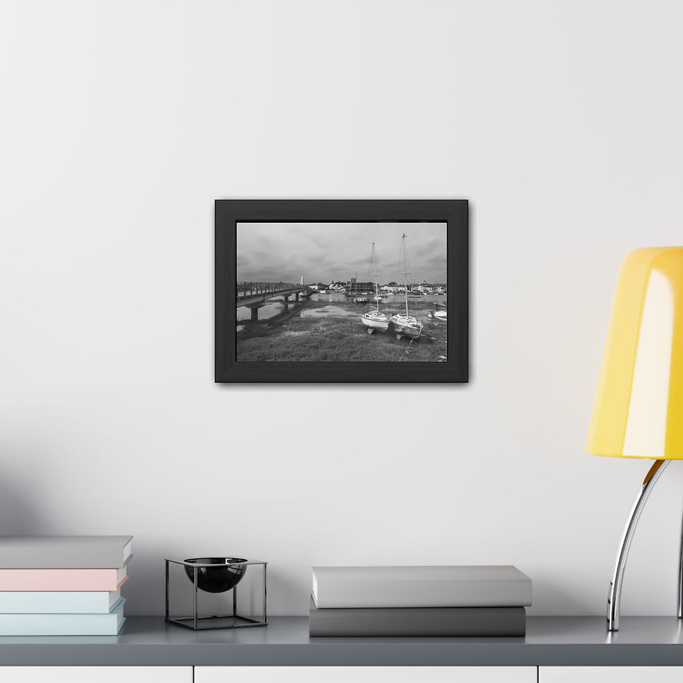 Thumbnail: Framed black and white vintage landscape showing boats on water, buildings.