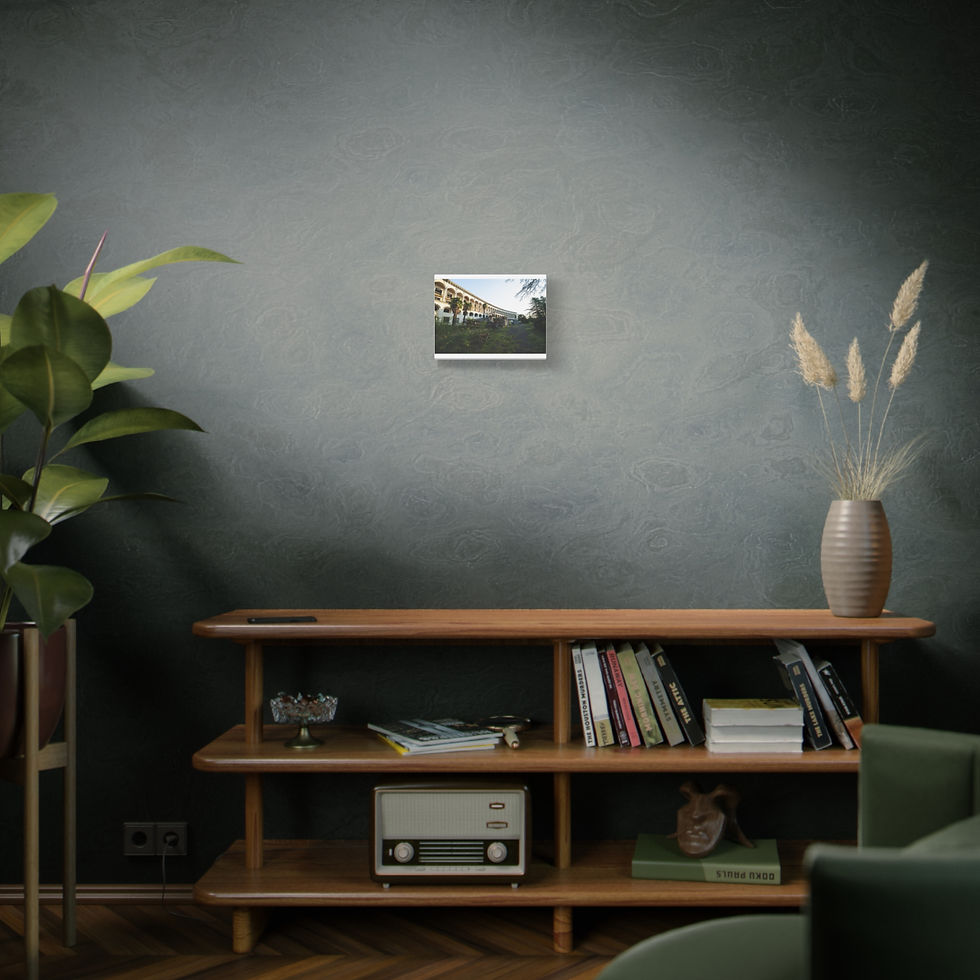 Thumbnail: Framed canvas print hangs on a dark wall above a wooden console.