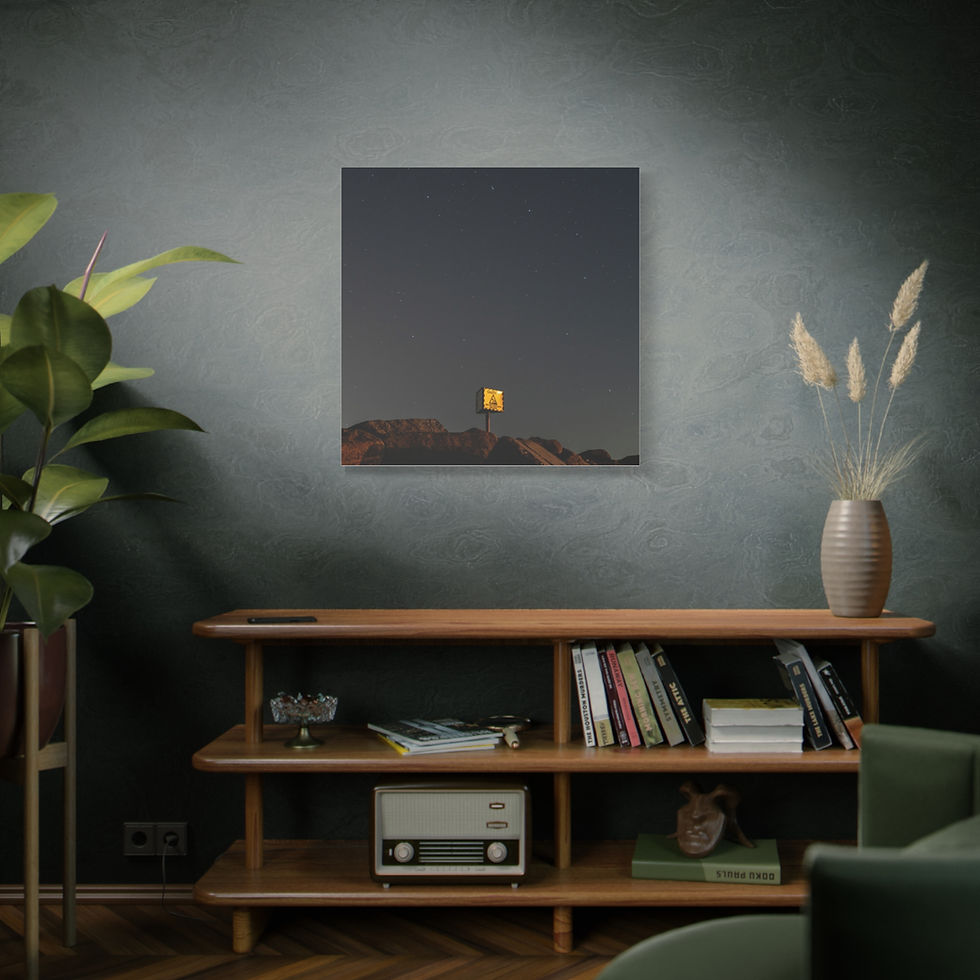 Thumbnail: Minimalist square art depicting bright yellow light over dark landscape.