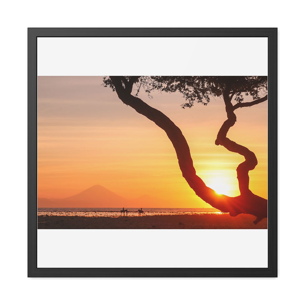 Thumbnail: Silhouetted tree branch against a vibrant ocean sunset with distant mountain.