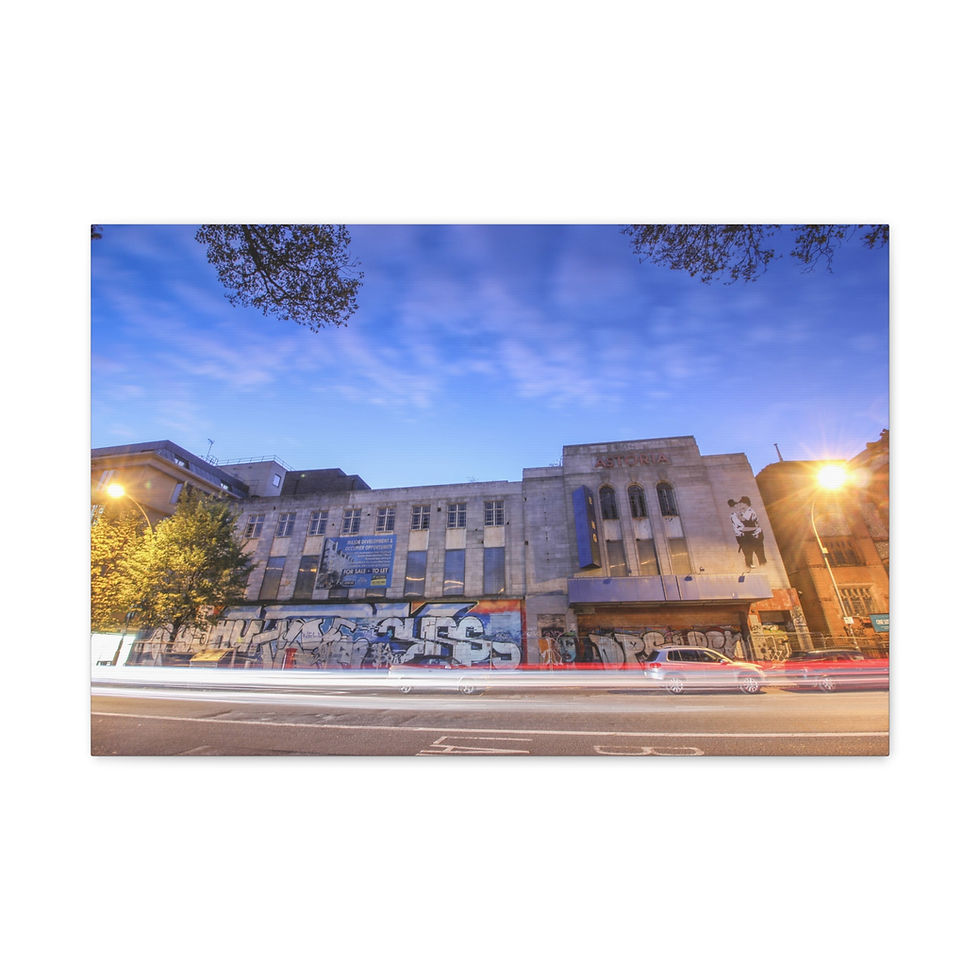 Thumbnail: Urban building facade at dusk, long exposure light trails.