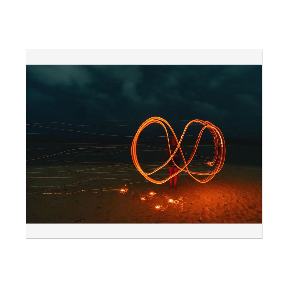 Thumbnail: Person creates glowing orange infinity symbol on dark ground at night.