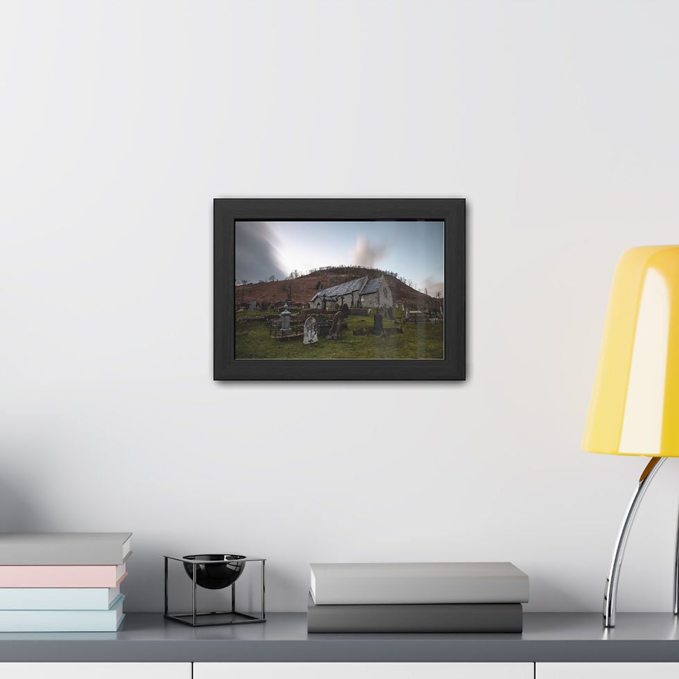 Thumbnail: Black framed print of abandoned Teufelsberg listening station on wooded hill.