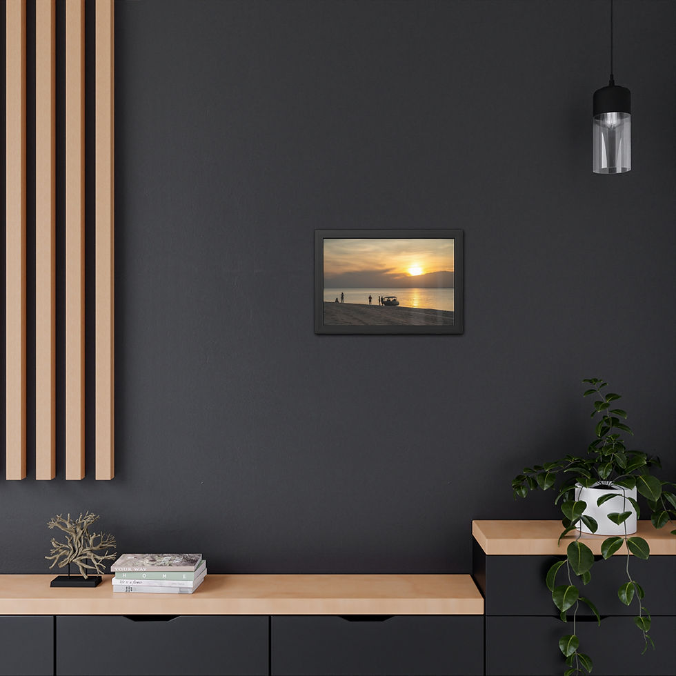 Thumbnail: Canvas print showing a serene sunset over water in a modern room.