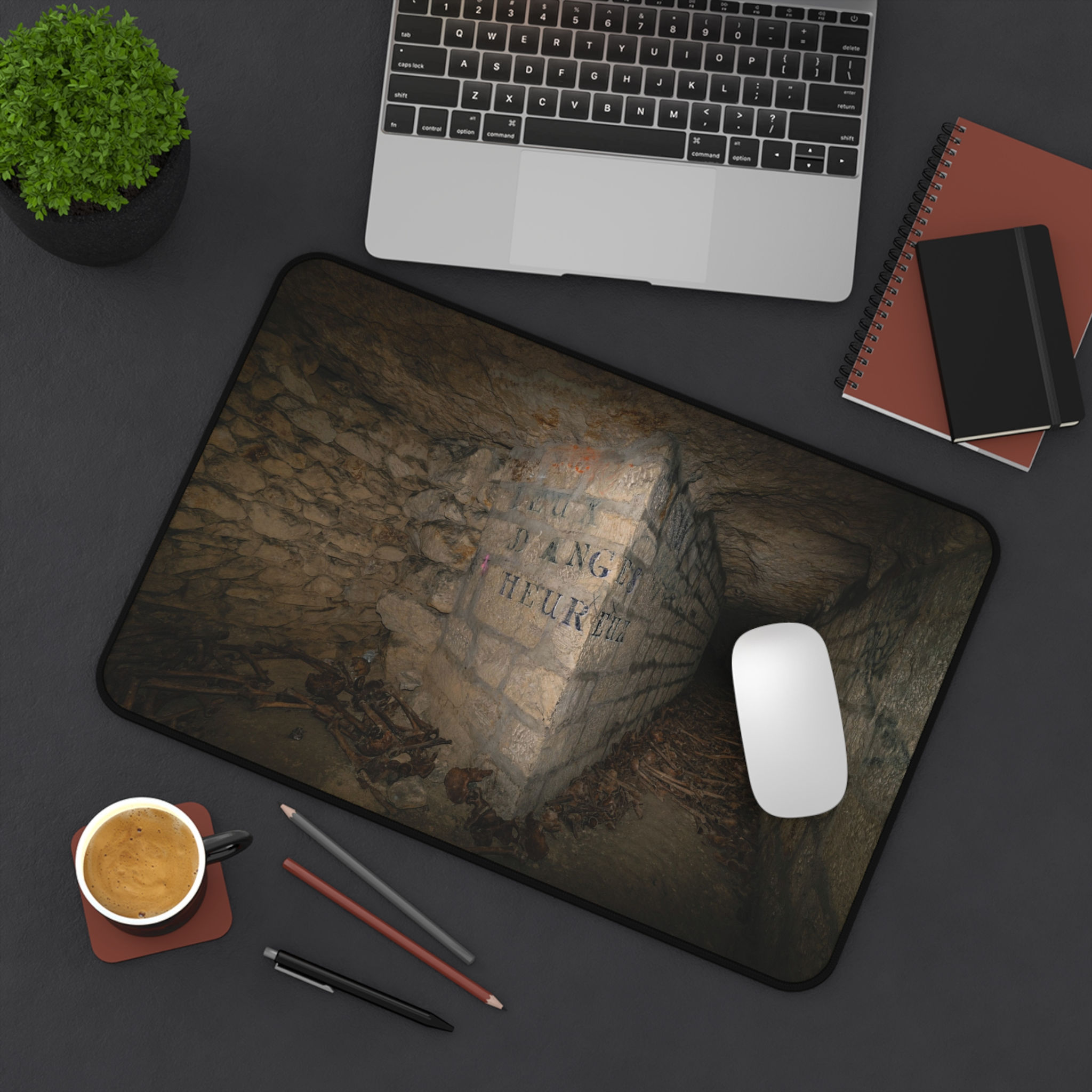 Paris Catacombs Tunnel Desk Mat - Moody Gothic Bones Corridor Mouse Pad