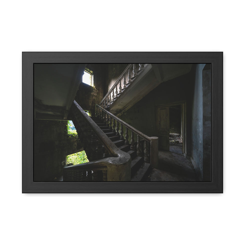 Thumbnail: Dark, decaying grand staircase inside an abandoned, crumbling mansion.