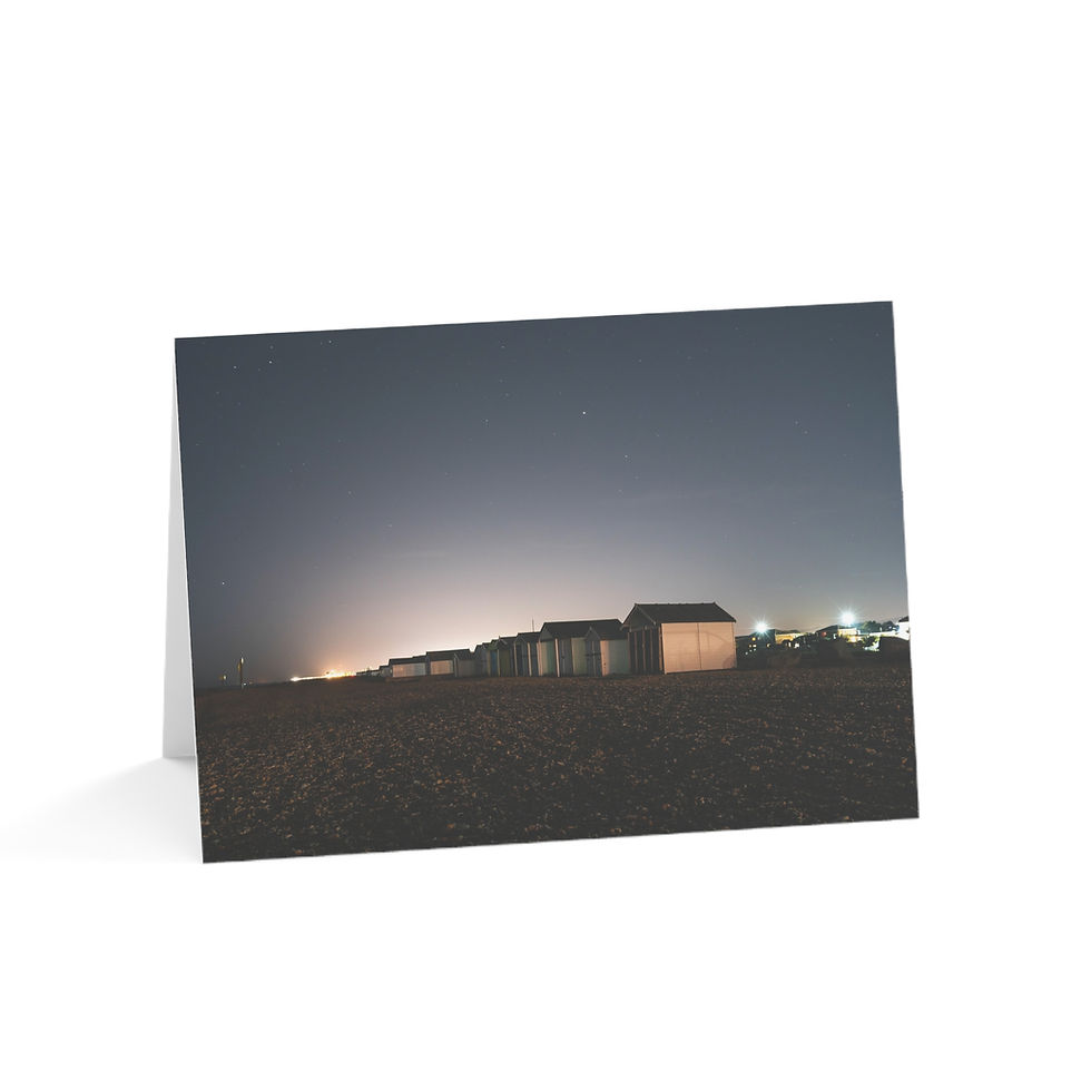 Thumbnail: Shoreham-by-Sea Beach Huts at Night | Greeting Cards - Pack of 1, 10, 30 or 50