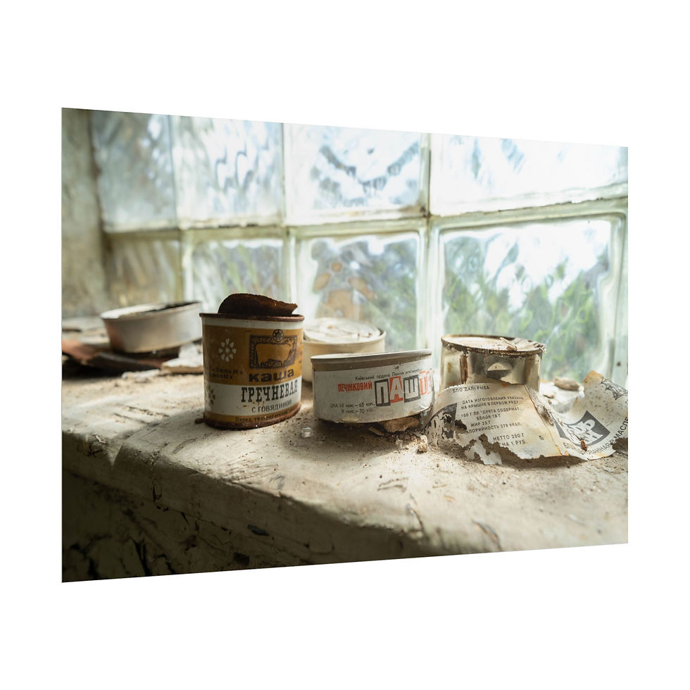 Thumbnail: Dusty old cans, 'EVERSEN' and 'MILCH' labels, on a grimy windowsill.
