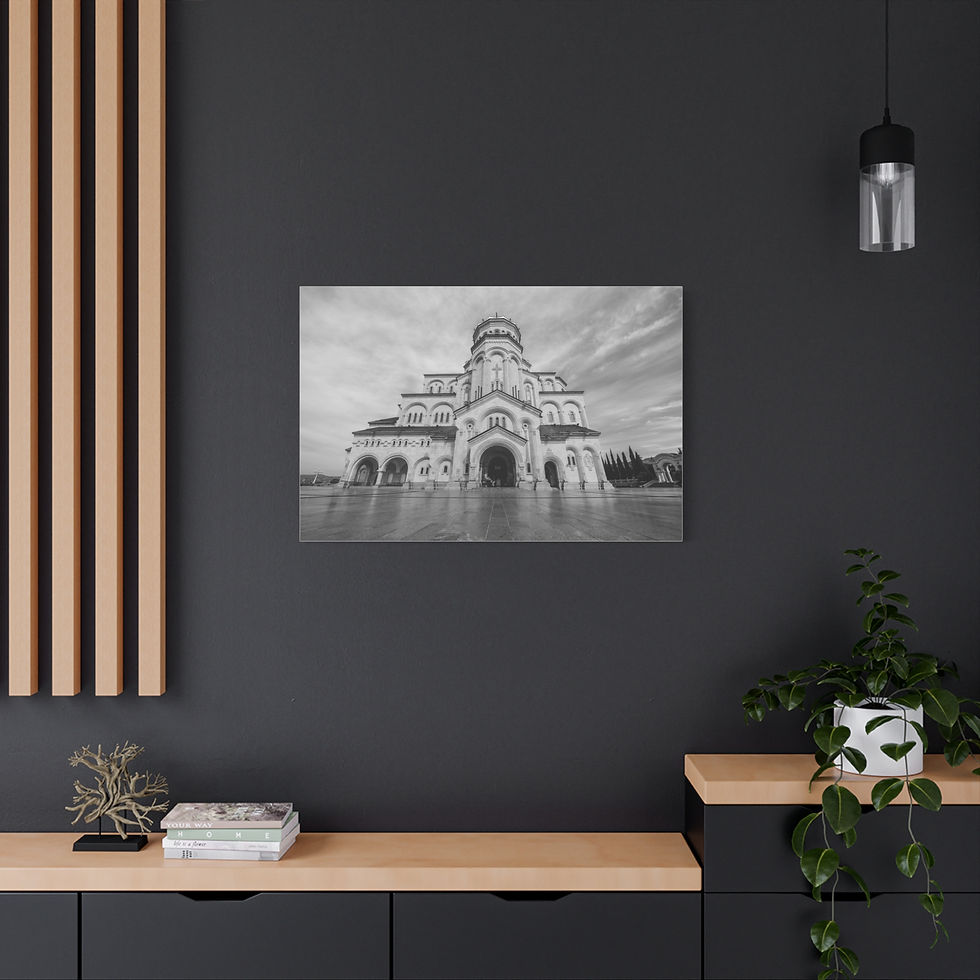 Thumbnail: Black and white canvas print of ornate historic building with grand architecture.