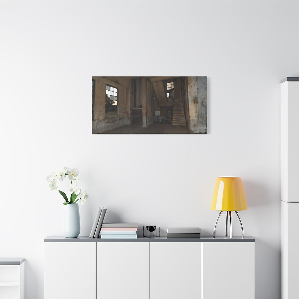 Thumbnail: Canvas print of a desolate, old building interior with window light.