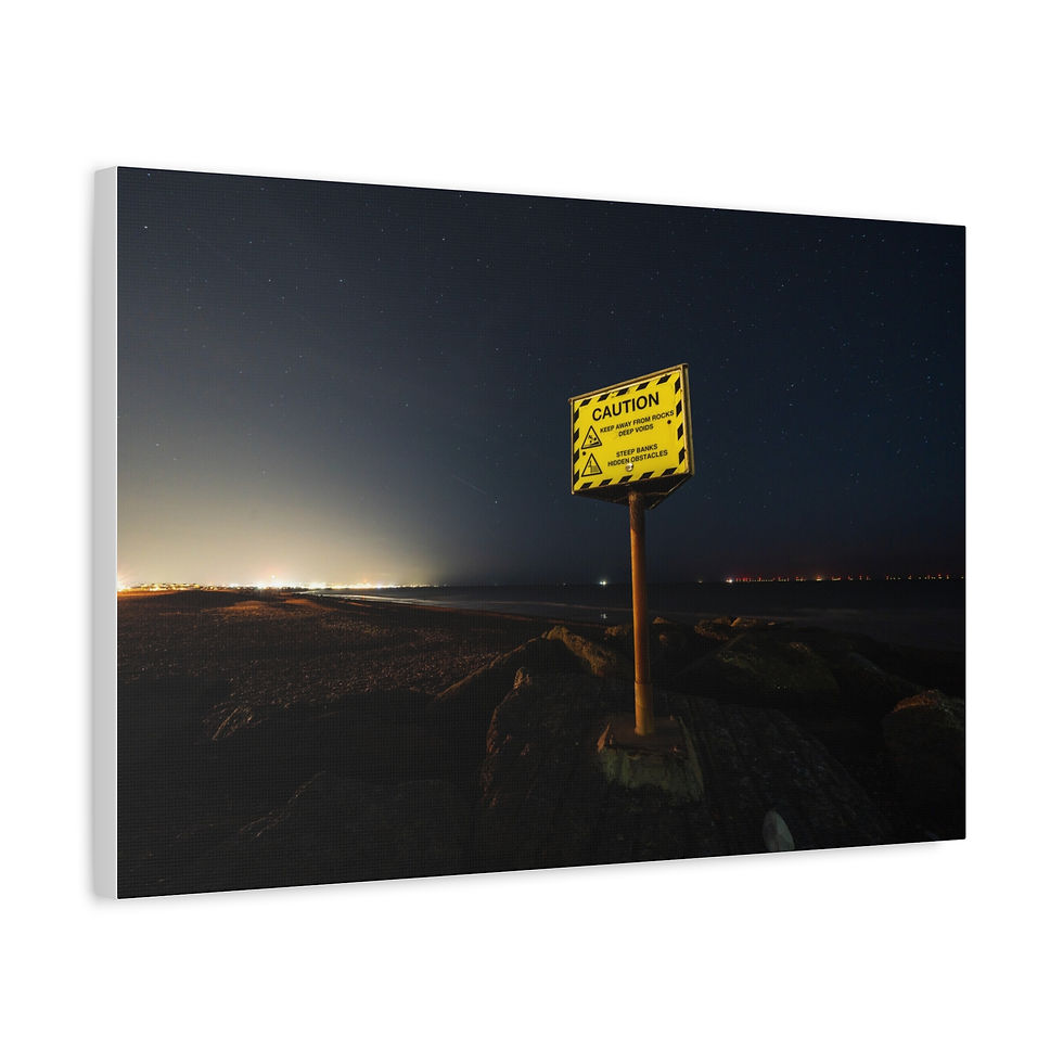 Thumbnail: Yellow warning sign CAUTION HAZARDOUS CONDITIONS at night with distant city lights.