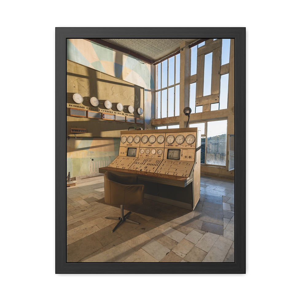 Thumbnail: Abandoned vintage control room with analog console and sunlight through windows.