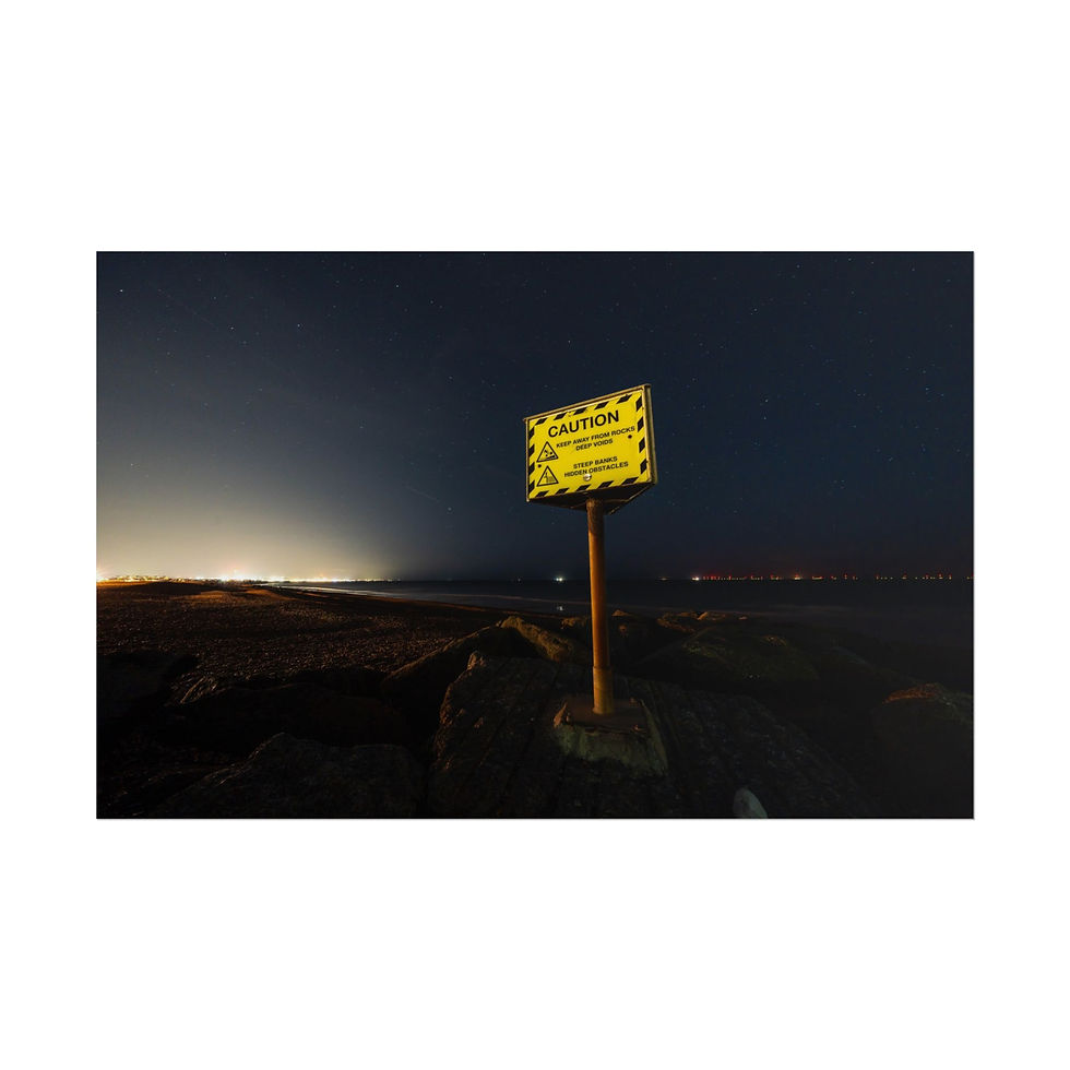 Thumbnail: Yellow warning sign reads DANGEROUS CURRENTS NO SWIMMING at night.