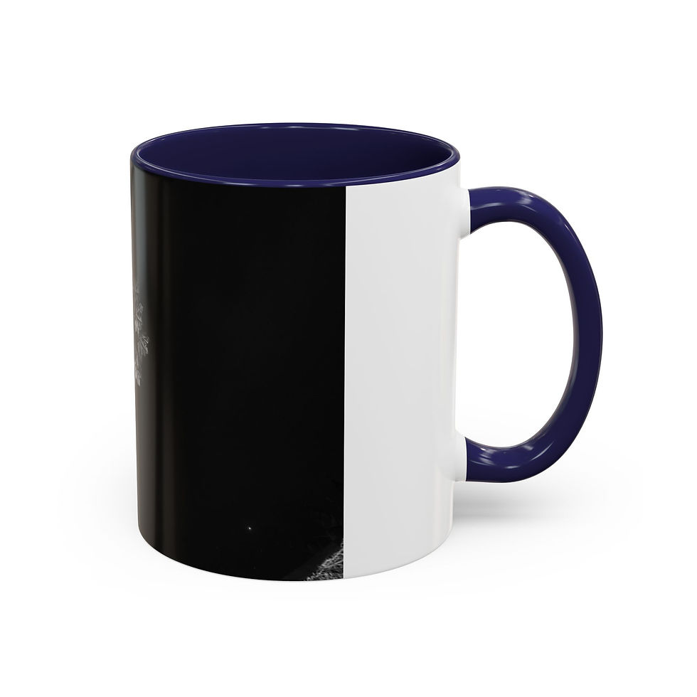 Thumbnail: Two-tone coffee mug, black and white with dark blue handle.
