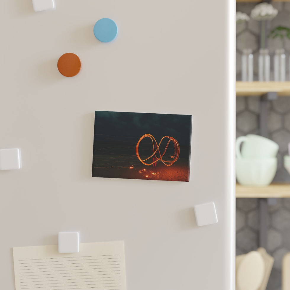 Thumbnail: Refrigerator magnet showing abstract orange infinity light painting art.
