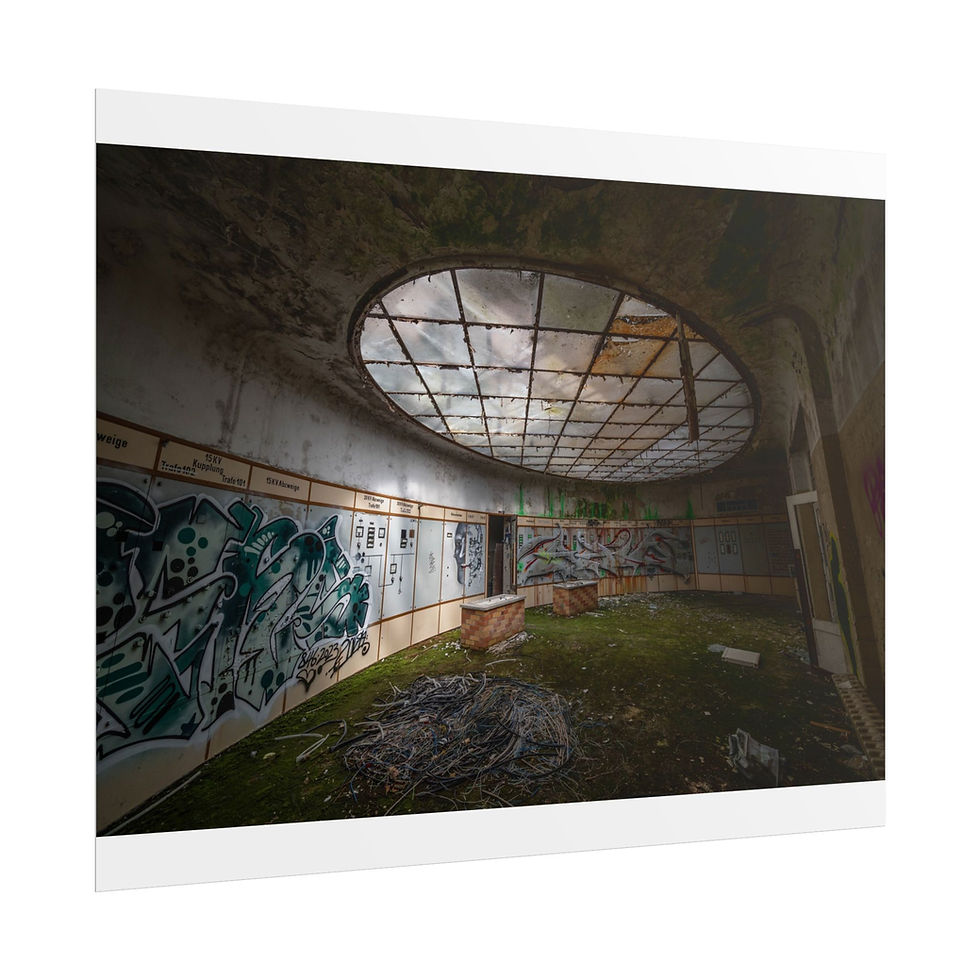 Thumbnail: Abandoned circular room with graffiti, overgrown floor, and large skylight.
