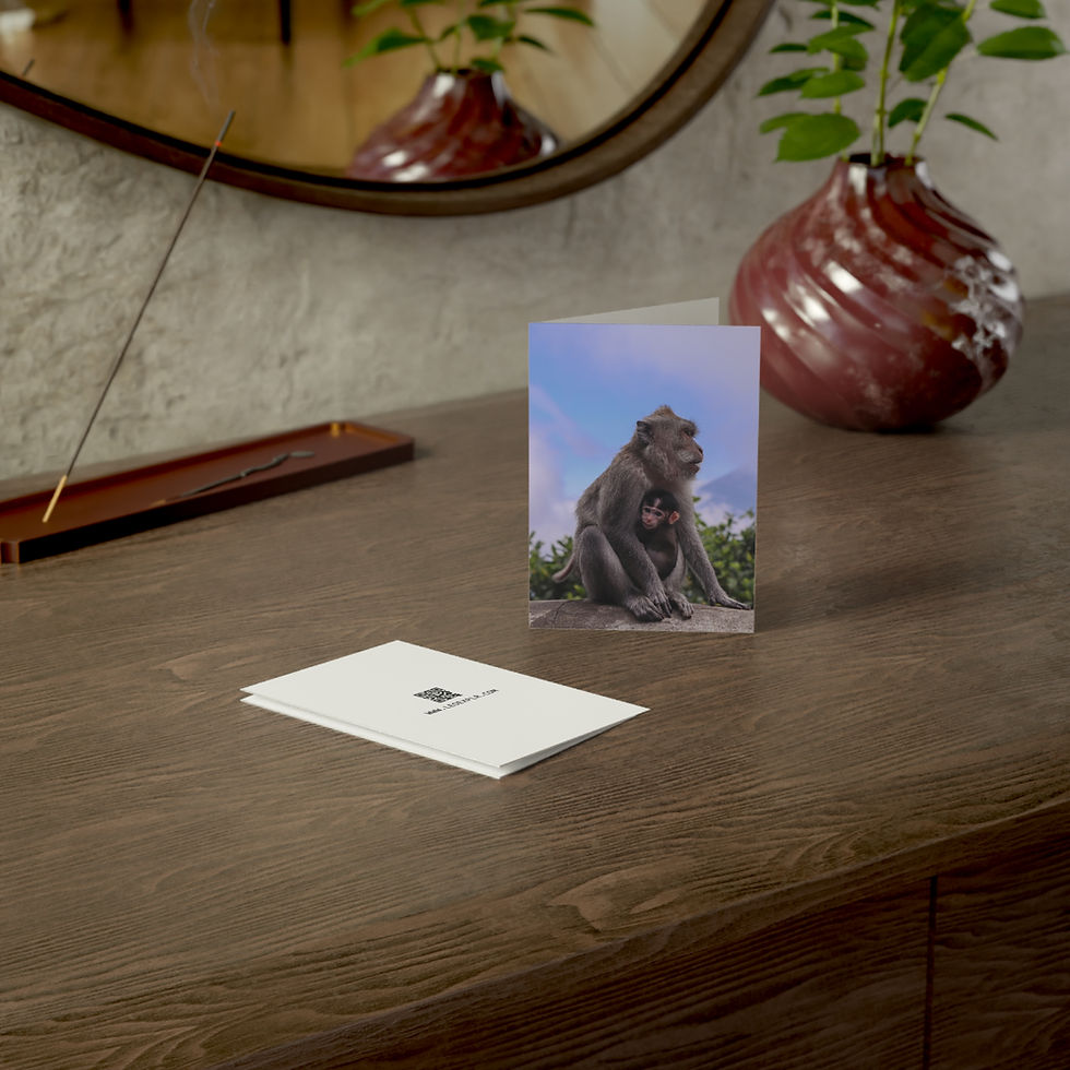 Thumbnail: Mother & Baby Monkey in Bali | Greeting Cards - Pack of 1, 10, 30 or 50