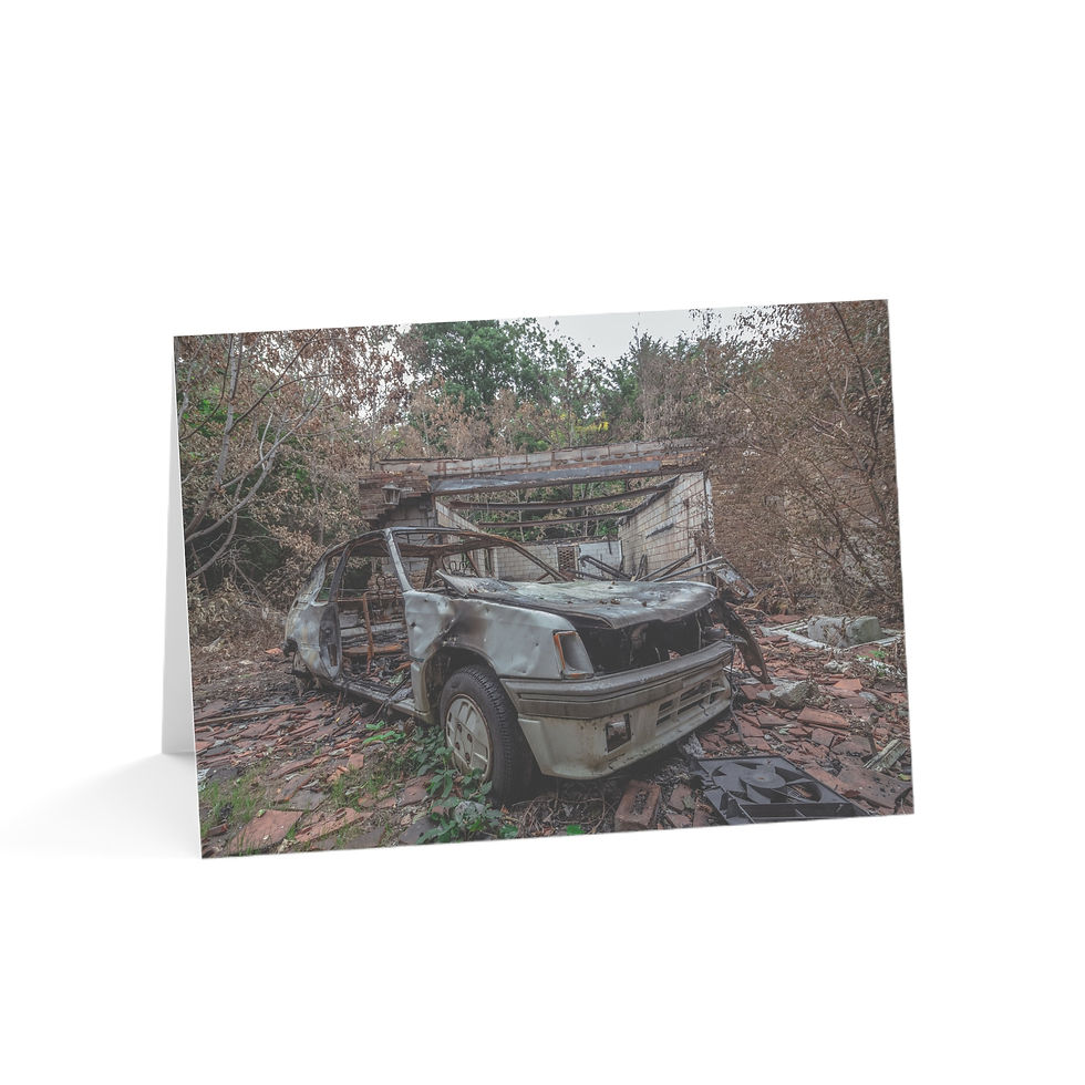 Thumbnail: Burnt Out Abandoned Car | Greeting Cards - Pack of 1, 10, 30 or 50
