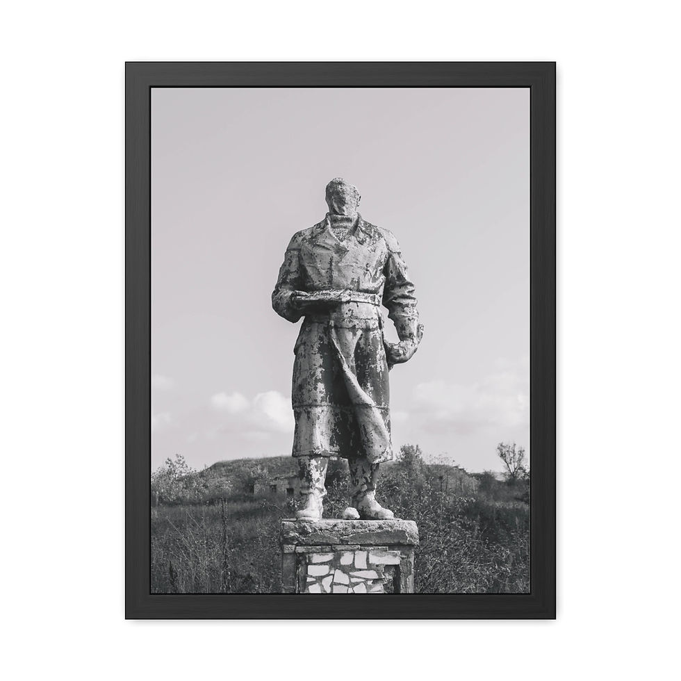 Thumbnail: Weathered soldier statue on a pedestal, outdoors under a stark sky.