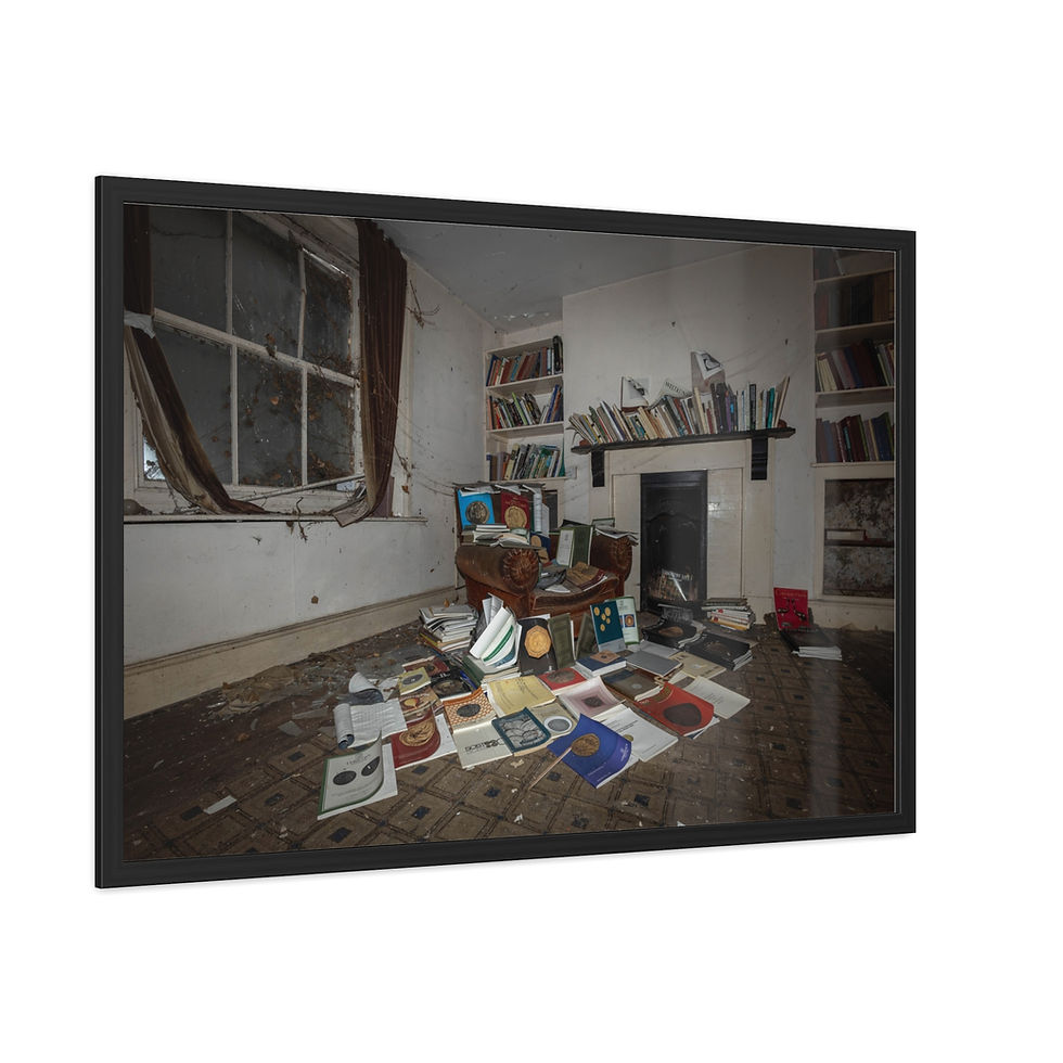 Thumbnail: Dilapidated study room, broken window, records scattered on messy floor.