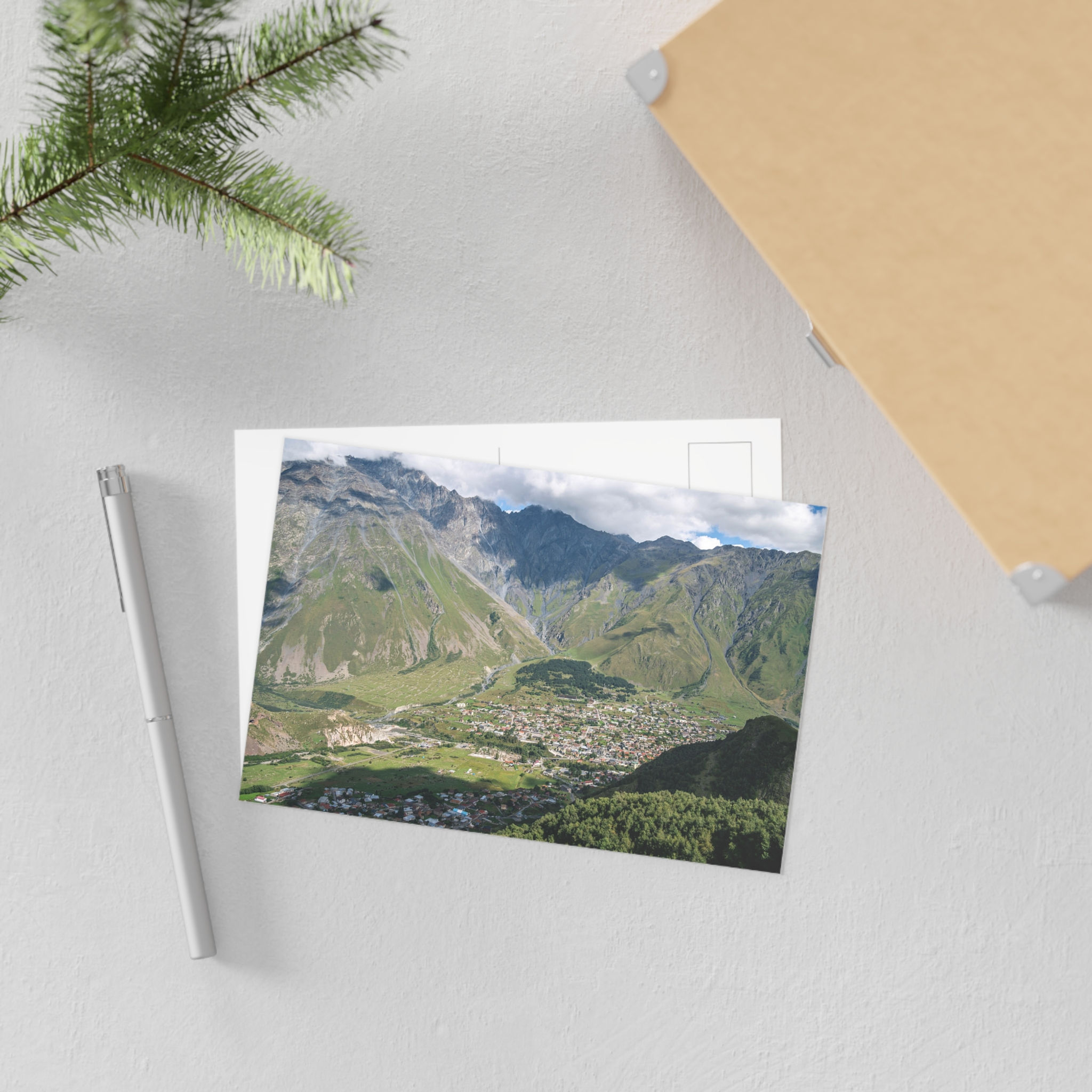 Fine Art Postcard | Stepantsminda and Caucasus Mountains in Kazbegi, Georgia