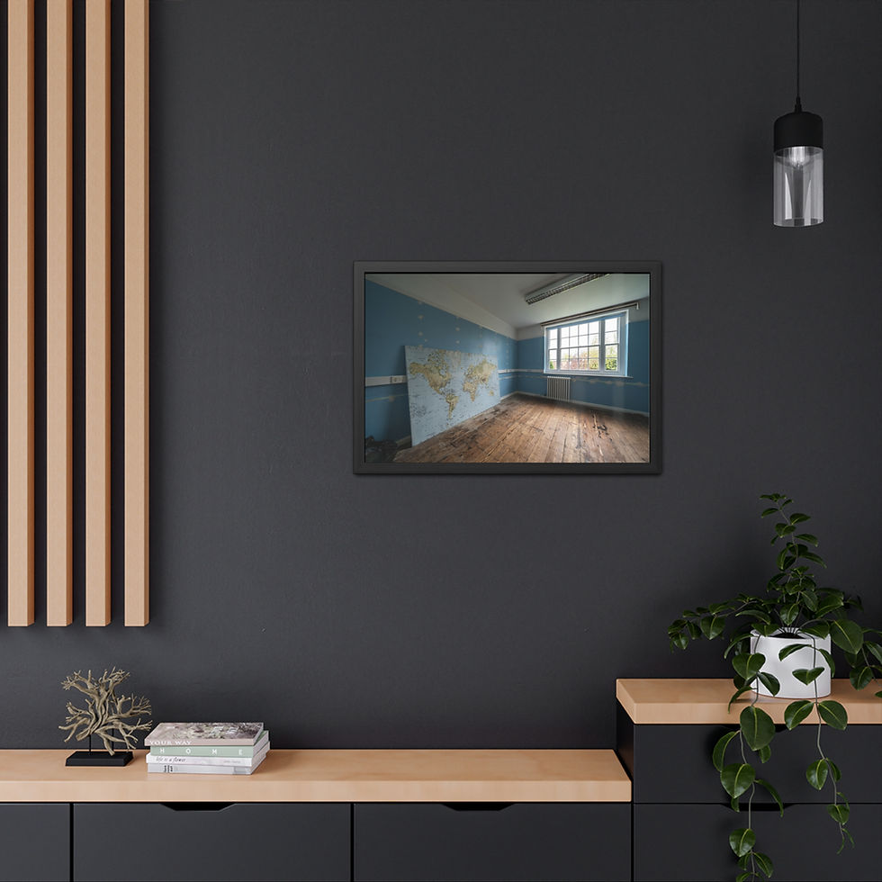 Thumbnail: Framed Print | Abandoned Classroom, World Map - Sussex School Wall Art