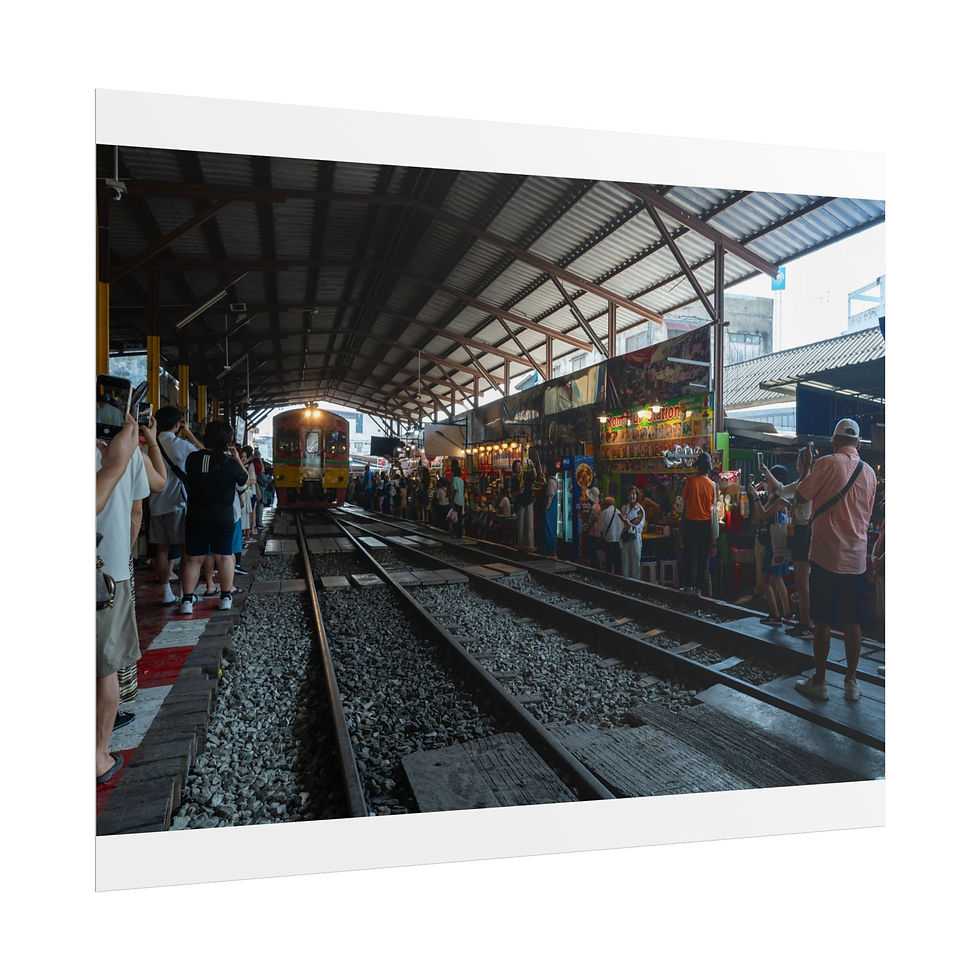 Thumbnail: People watch train arrive at busy Maeklong Railway Market, Bangkok.