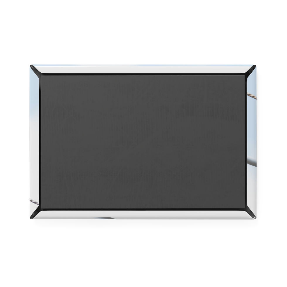 Thumbnail: Rectangular dark gray magnet with a sleek, reflective silver border.