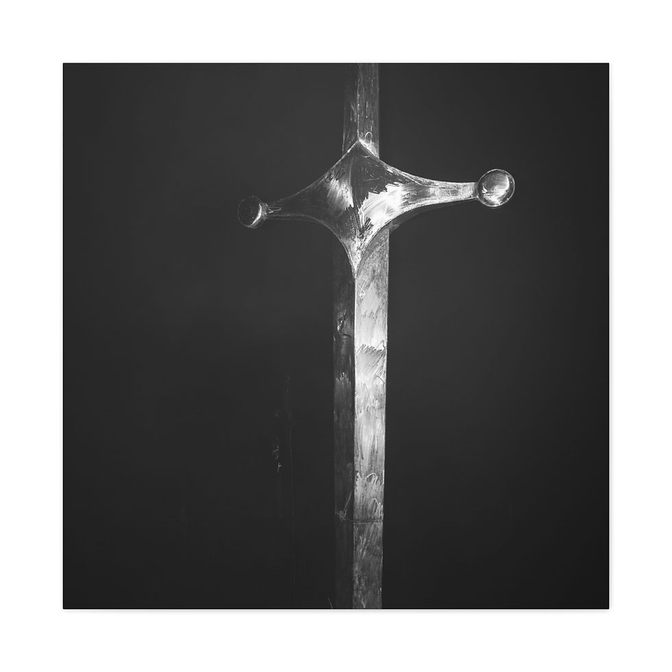 Thumbnail: Antique sword hilt and blade, gleaming against a dark background.