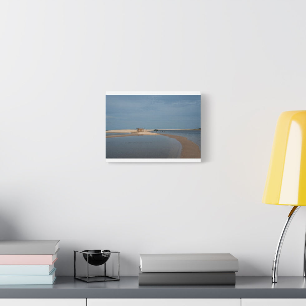 Thumbnail: Canvas print of a serene sandbar curving into calm blue water.
