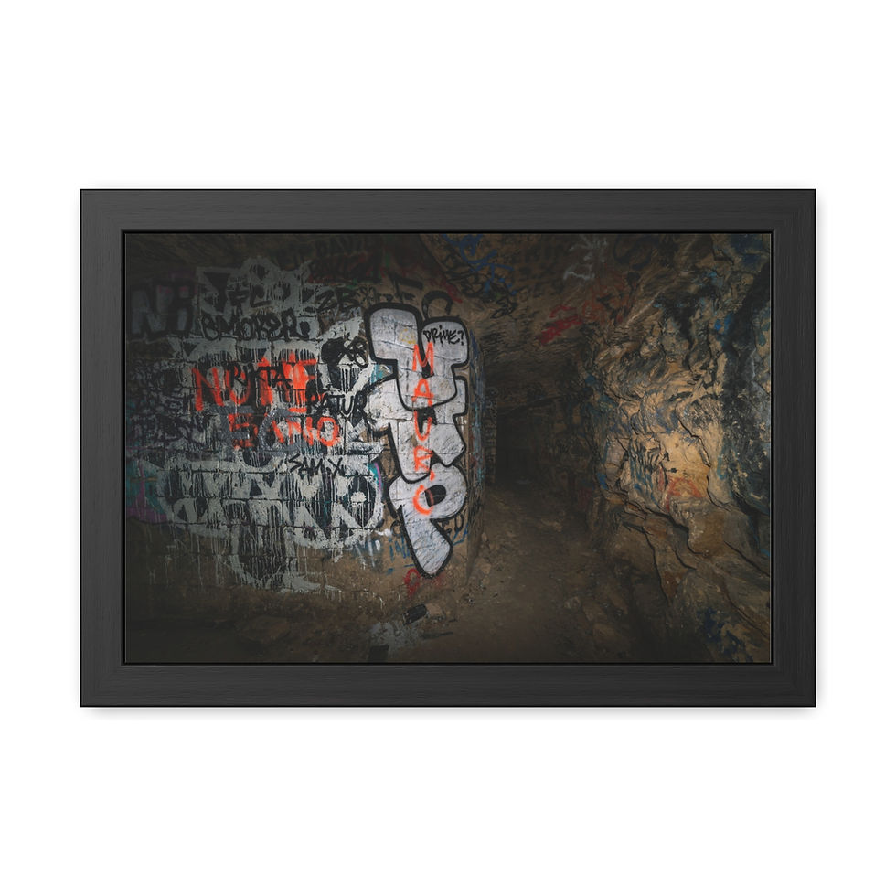 Thumbnail: Framed wall art shows dark tunnel covered in graffiti, "HEART" prominent.
