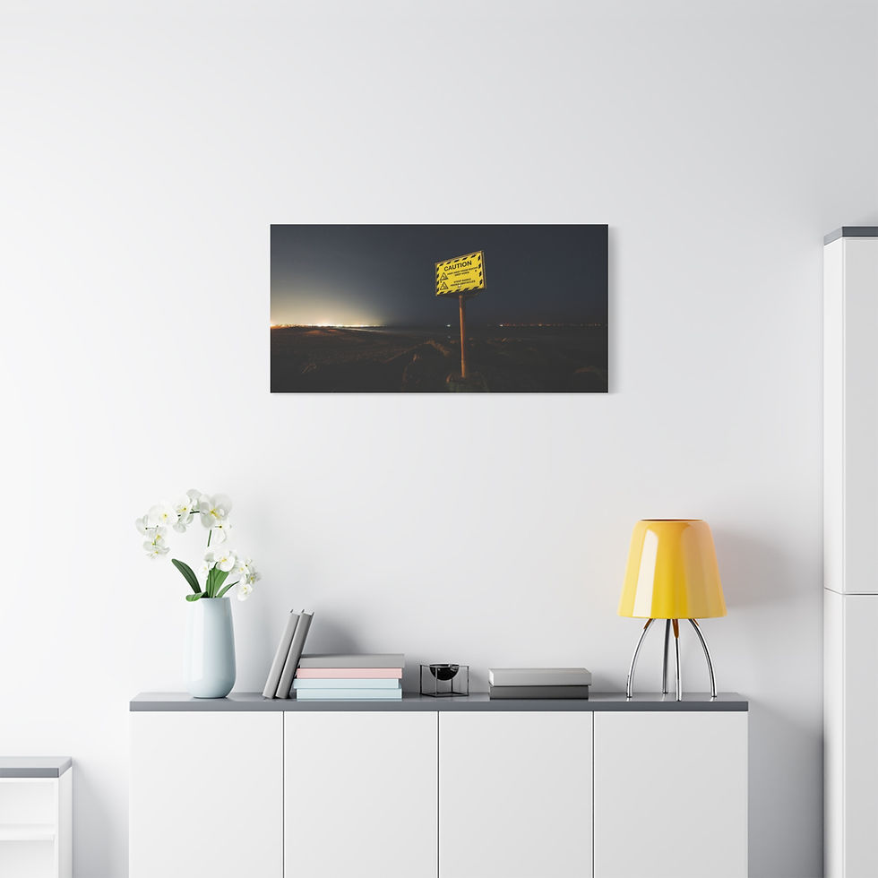 Thumbnail: Yellow sign on pole in desolate, dark, vast landscape at dusk.