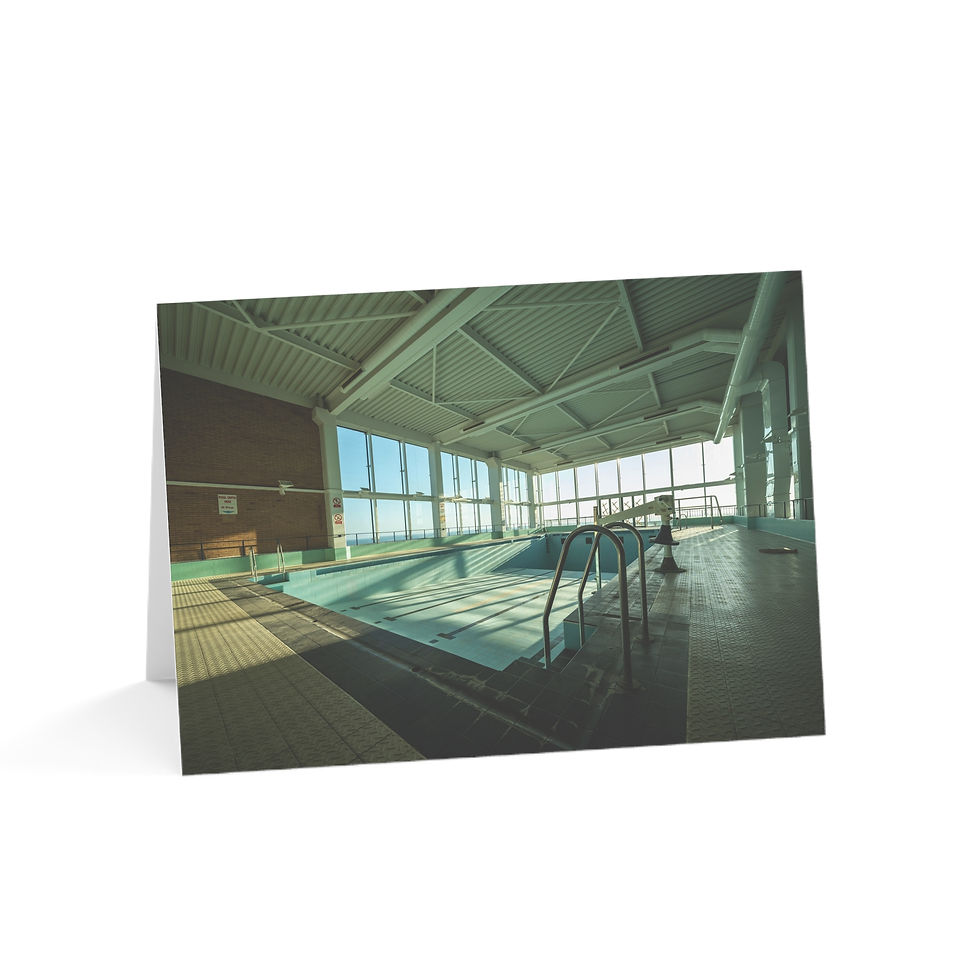 Thumbnail: Abandoned Swimming Pool at Sunset - Greeting Card - Pack of 1, 10, 30 or 50