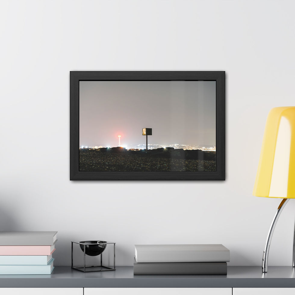 Thumbnail: Framed art: hazy night city skyline with distant industrial light