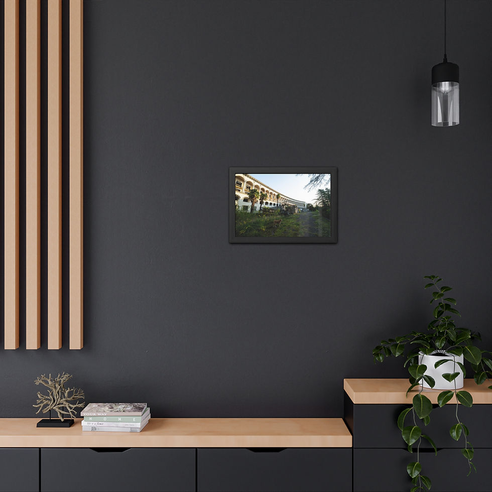 Thumbnail: Wall-mounted canvas print featuring a modern structure over lush greenery.