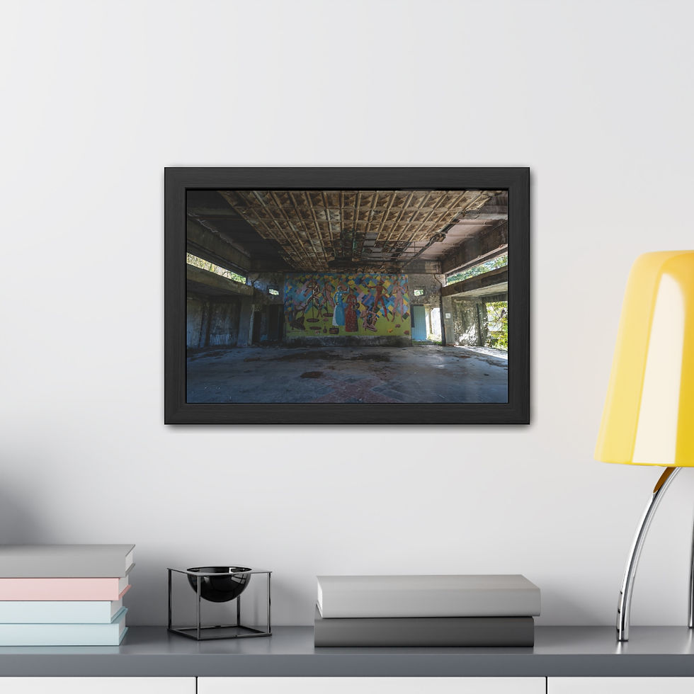 Thumbnail: Framed wall art depicting an abandoned building interior with colorful graffiti.