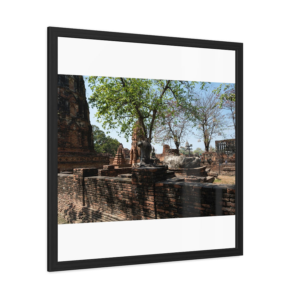 Thumbnail: Framed ancient Thai temple ruins, Buddha statue, vibrant trees outdoors.