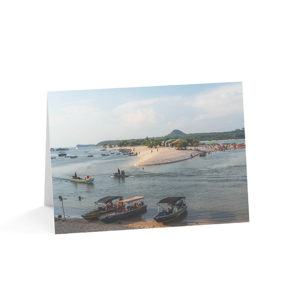 Thumbnail: Tropical beach scene with many boats, people, and distant hills.