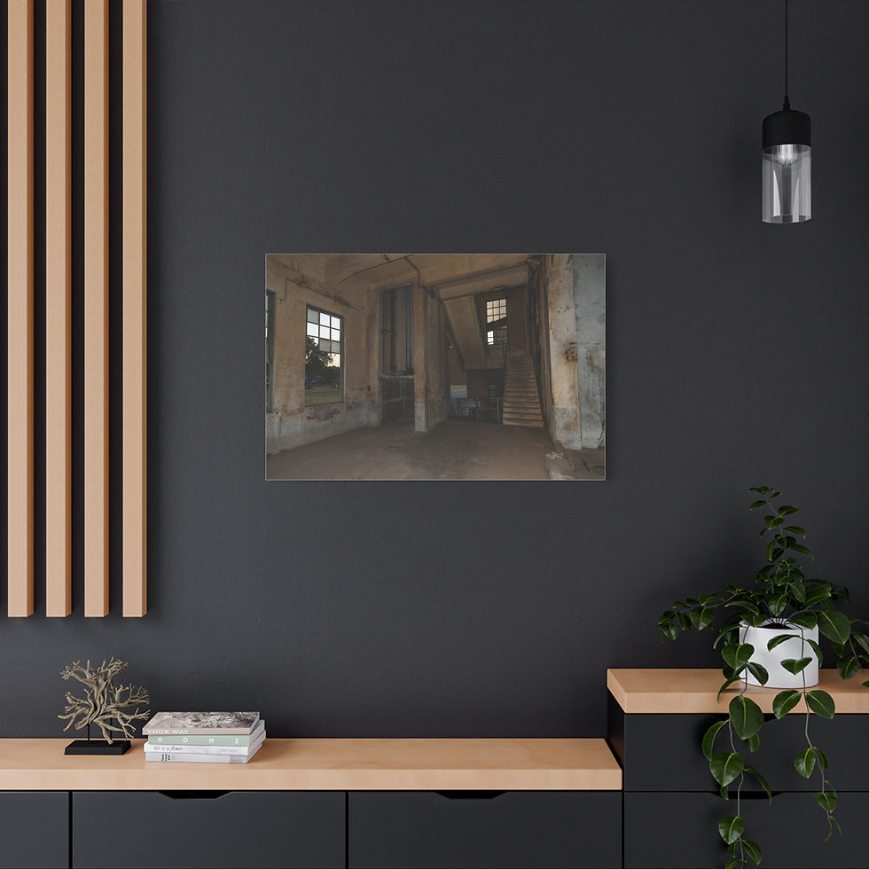 Thumbnail: Derelict room interior with broken windows and decaying walls canvas art.