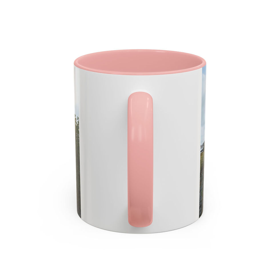 Thumbnail: White ceramic mug with pink handle and a matching pink interior.