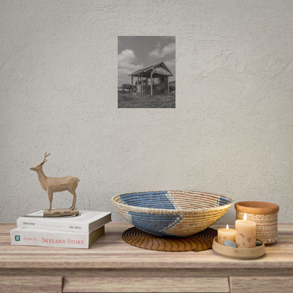 Thumbnail: Monochrome print of a rustic barn under a cloudy sky.