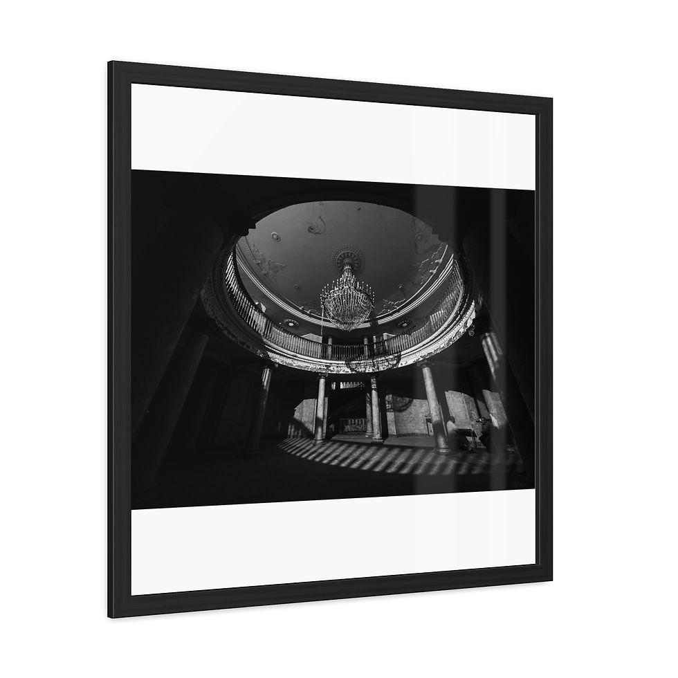 Thumbnail: Black and white grand rotunda interior, domed ceiling, circular balcony, light patterns.